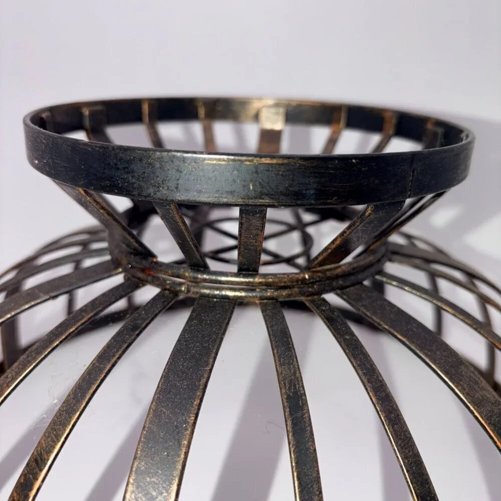 Vintage Black Metal Wire Pedestal Bowl Basket | Industrial Farmhouse Decor